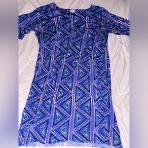 LuLaRoe Julia Blue and Green Geometric Dress